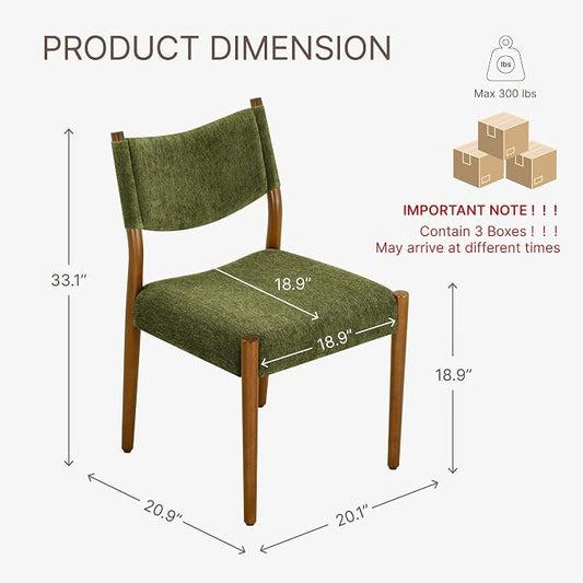 KISLOT Upholstered Dining Chairs Set of 6, Solid Wood Armless Kitchen Chairs with Soft Polyester Fabric, 18.9" Seat Height, Modern Dining Room Seating, 300 lbs Capacity, Green