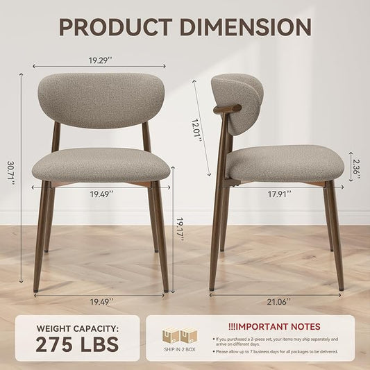 MALOL Dining Chairs Set of 4, Curved Back Kitchen Room Chairs with Metal Legs and Anti Slip Pads, Upholstered Dining Chair for Home and Restaurant, Camel
