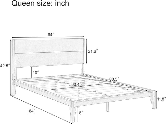 Merax Queen Size Bamboo Platform Bed, Mid-Century Modern Bed Frame with Tall Headboard, Solid Sustainable Bedframe Queen-size, Wood Slat Support, No Box Spring Needed, Easy Assembly, Noise Free, Brown