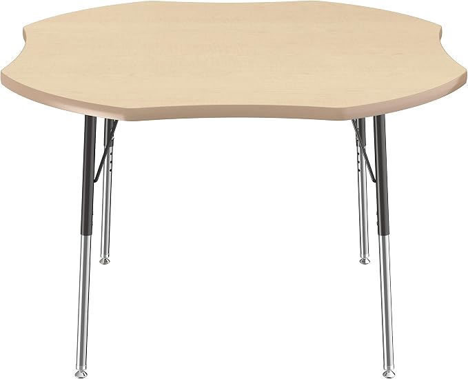 FDP Clover Activity School and Office Table (48 x 48 inch), Standard Legs with Swivel Glides for Collaborative Seating Environments, Adjustable Height 19-30 inches - Maple Top and Maple Edge
