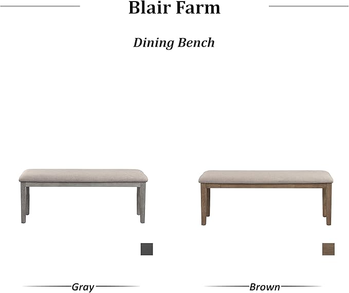 Homelegance Blair Upholstered Dining Bench, 48" W Entryway Bench, Sturdy Solid Wood Frame, Wire Brush Brown Finish, Comfortable Cushion Seat, Easy Assembly, Modern & Traditional, Gray/Brown