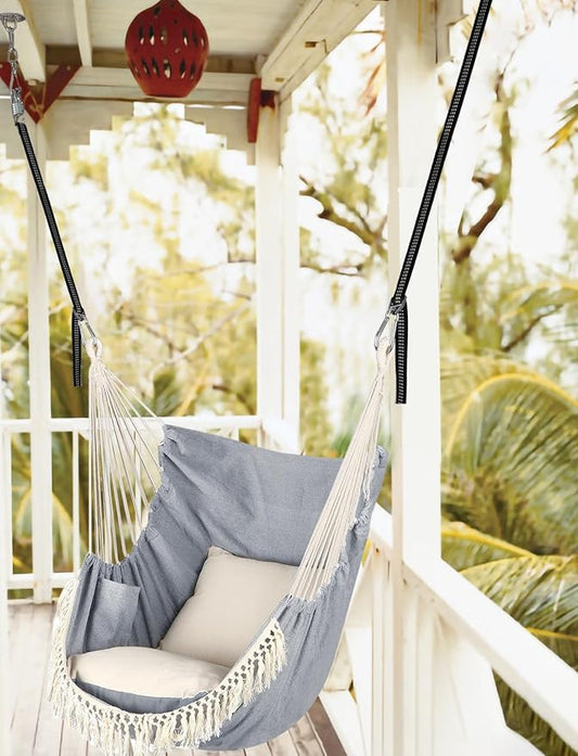 Chihee Hammock Chair Hanging Swing 2 Pillows Included,Strong Webbing Straps and Hooks for Easy Hanging Soft Cotton Hanging Chair Side Pocket Tassel Chair Comfort Indoor Outdoor Light Grey