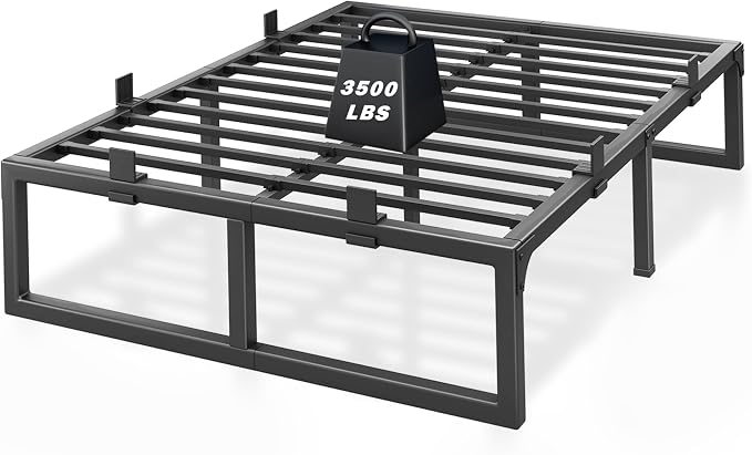 Queen Bed Frame, 14 Inch Metal Platform Bed Frames with Squeak Free U-Slot Design, 6 Non-Slip Guards, 3500lbs Heavy Duty Steel Slat Support, No Box Spring Needed, Under Bed Storage, Black