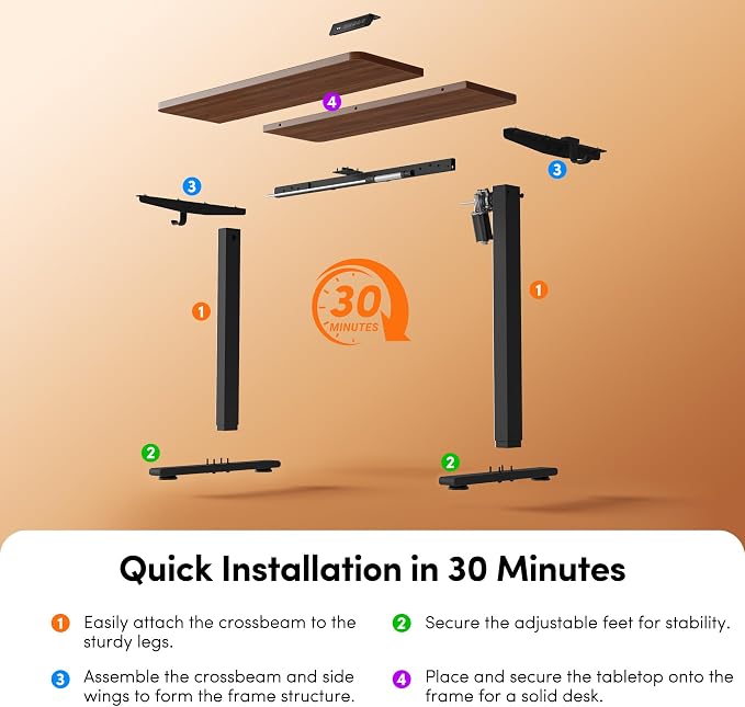 FEZIBO Small Standing Desk, 32 × 19 Inches Electric Height Adjustable, Sit and Stand Up, Computer Office Desk with Splice Board, Black Frame/Black Walnut Top