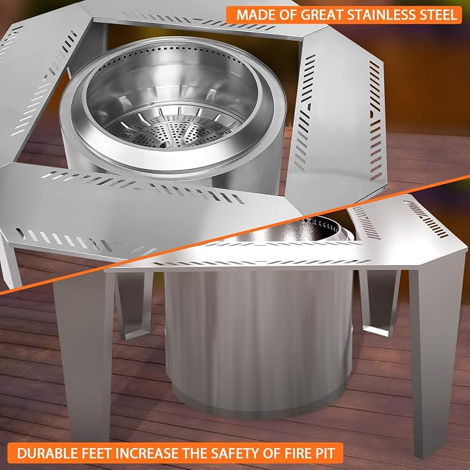 Uniflasy Fire Pit Surround Table for Solo Stove Yukon– Adjustable 41"/48" Stainless Steel Tabletop with Safety Barrier, Fits Yukon, Bonfire, Ranger, Tiki, Outdoor Table for Smokeless Fire Pit