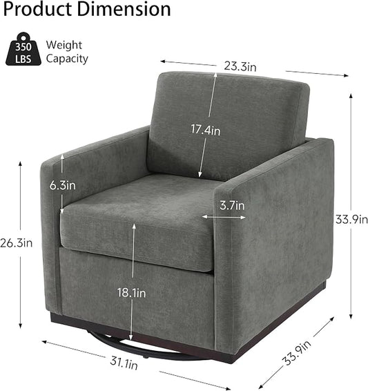360° Swivel Accent Chairs Set of 2, 31" Wide Upholstered Club Armchairs for Living Room, Comfy Square Swivel Barrel Chair with Metal Base, Chenille Fabric, Dark Gray