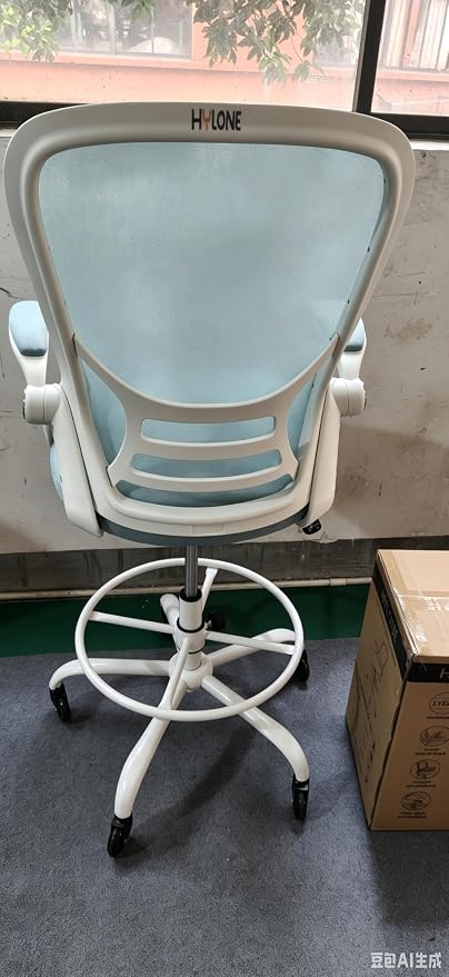HYLONE Drafting Chair Tall Office, Ergonomic Standing Desk Stool Adjustable Drafting Chair Big Tall Drafting Office Chair Blue