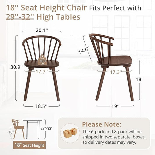 LUE BONA Walnut Dining Chairs Set of 2, Farmhouse Wood Dining Chairs with Semicircular Backrest, Spindle Dining Chair for Kitchen and Dining Room, 18 Inch