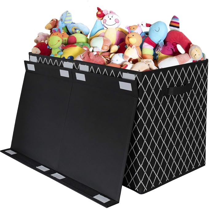 Toy Chest Box Storage Bins for Boys Girls, Kids Large Collapsible Sturdy Container Organizer with Fabric Flip-Top Lid & Handles for Clothes, Blanket, Nursery, Playroom, Bedroom 24.5x13x16 (Black)