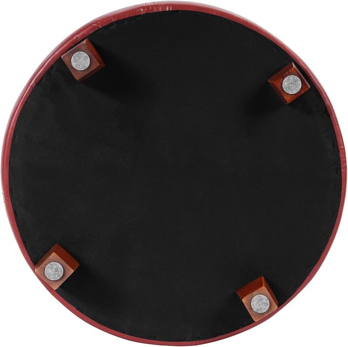 HomePop Round Leatherette Storage Ottoman with Lid, Cinnamon Red Large