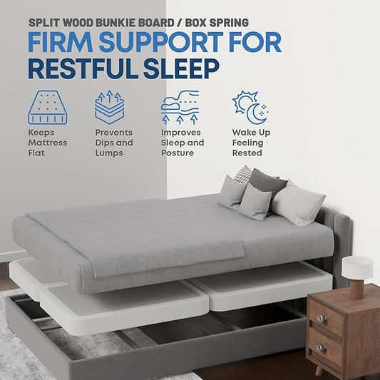 Greaton, Box Spring Bed Base California King Size, 4-Inch Wood Mattress Foundation – Amish Made in USA – Quiet Noise Free, 4-Pieces Under Mattress-Support BoxSpring, Fully Assembled, White
