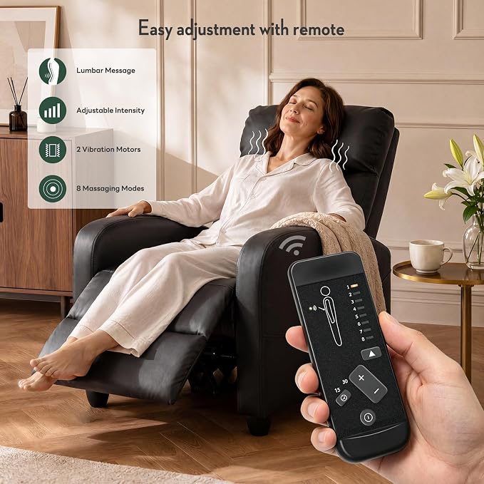 Massage Recliner Chair, Recliner Sofa Fabric for Adults, Recliners Home Theater Seating with Lumbar Support, Reclining Sofa Chair for Living Room, Ink