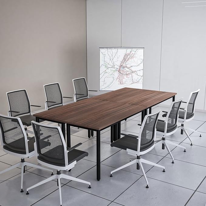 Bonzy Home Conference Tables 9ft Office Computer Desk for Meeting Room Study Writing Printer Podcast Table for 4-8 People Rustic Walnut 2PCS 110.2"x23.6"x29.5"