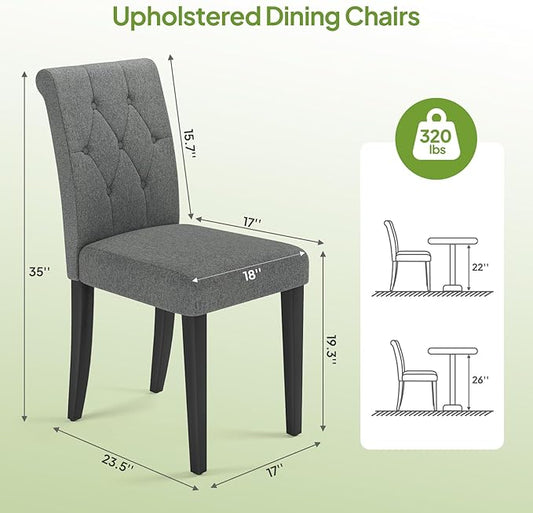 Welzona Upholstered Dining Chairs Set of 4, Button Tufted Parsons Dining Chair with Solid Wood Legs, Modern Fabric Side Chair for Dining Room/Kitchen/Restaurant/Hotel- Grey