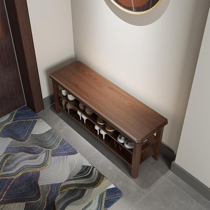 AQIMUELE Wood Shoe Rack Bench for Entryway, 2 Tier Shoe Rack for Front Door Entrance, Shoe Bench with Shoe Storage for Entryway, Bedroom, 39.4"