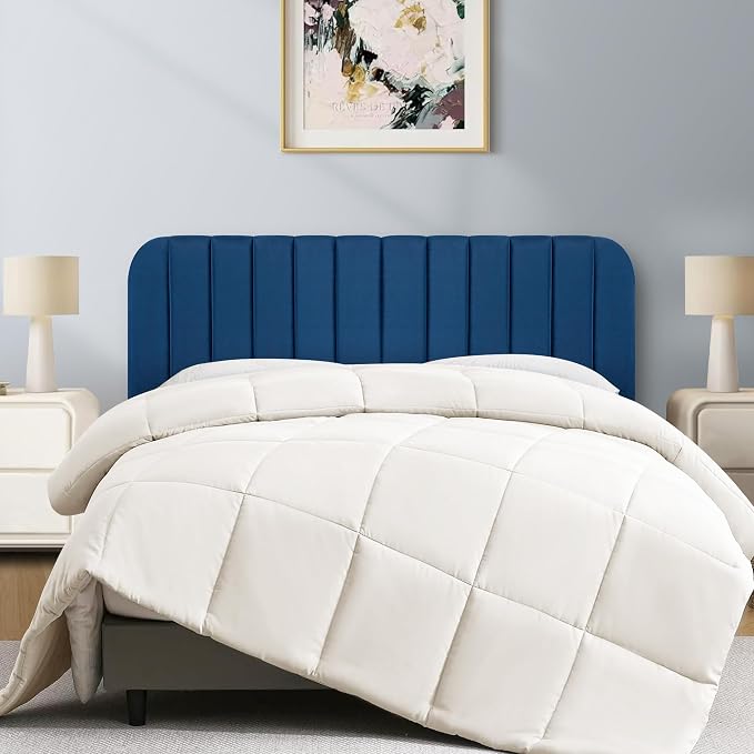 King Headboard Only - Upholstered Headboard for Bed, Easy Assembly, Velvet Covered Sponge, Place Between Bed & Wall, Adjustable Metal Legs with Non-Slip Pads, Blue