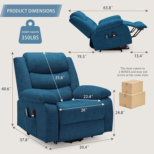 Korser Oversized Power Lift Recliner for Elderly, Extra Wide Electric Recliner Chairs with Massage and Heat, Reclining Chair with Side Pockets, Recliner for Living Room (Cashmere, Blue)