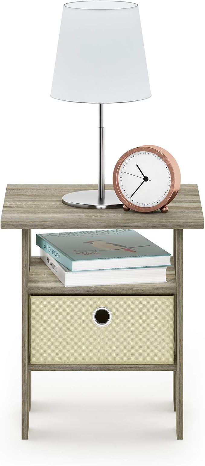 Furinno TIDUR 3-Tier Night Stand, Nightstand with Storage Bin, Sonoma Oak | Open Shelf Design, Bedside Table, End Table, Side Table for Bedroom, Living Room
