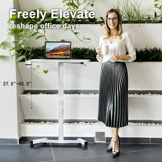 28-Inch Mobile Standing Desk, Computer Workstations with Cup Holder, Portable Standing Desk with Lockable Wheels, Rolling Table for Home Office Classroom Hospital (Snow-White, Steel Classic)