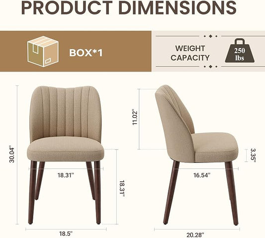 Upholstered Dining Chairs Set of 2, Modern Fabric Dining Chairs with Curved Backrest & Solid Rubber Wood Legs, Padded Kitchen Dining Room Chairs for Restaurant Cafe, Camel