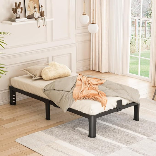 Bilily 10 Inch Low Twin Bed Frame with Round Corner Legs,3500 LBS Heavy Duty Low Profile Twin Size Metal Platform, Steel Slats Support No Box Spring Needed Easy Assembly Noise-free for Kids Room,Black