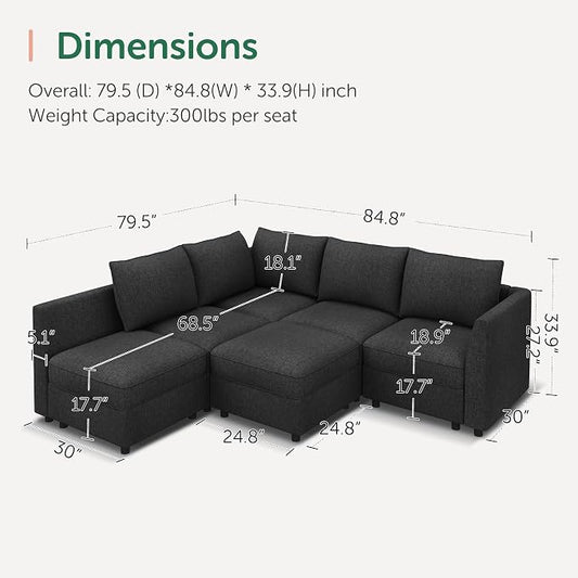 HONBAY Modular Sectional Sofa L Shaped Sectional Couch with Storage, Convertible Couches for Living Room - Linen Grey