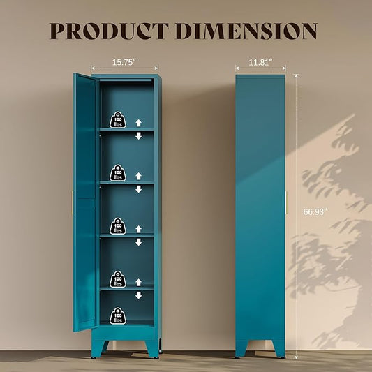 67“H Blue Narrow Kitchen Cabinet, Metal Skinny Pantry Storage Cabinet,Tall Narrow Bathroom Storage Cabinet with Adjustable Shelves,Slim and Thin Pantry Cabinets for Living Room Dining Room