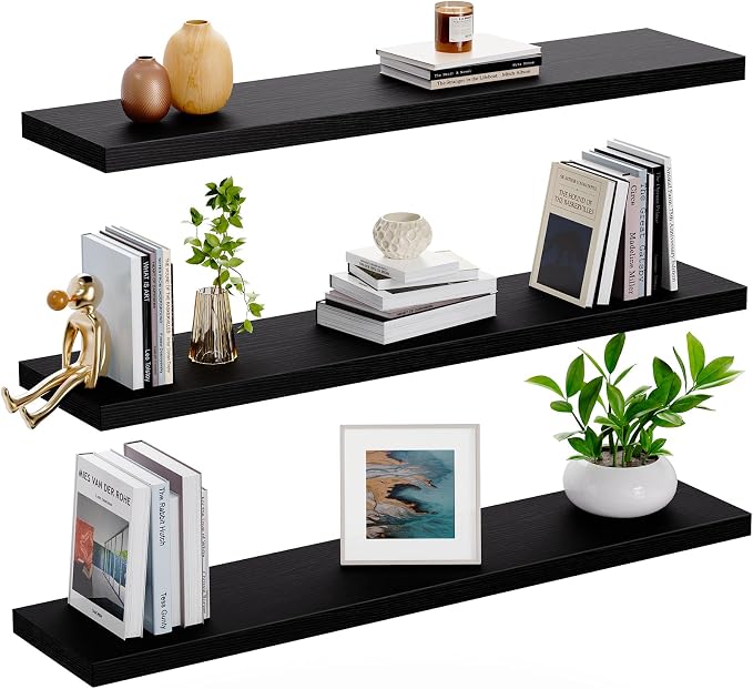AMADA HOMEFURNISHING Floating Shelves for Wall, Wall Shelves for Living Room, Bedroom, Bathroom, Kitchen & Home Office Organization, Bathroom Shelves with Hidden Brackets, 22 lbs Max Load, AMFS44B