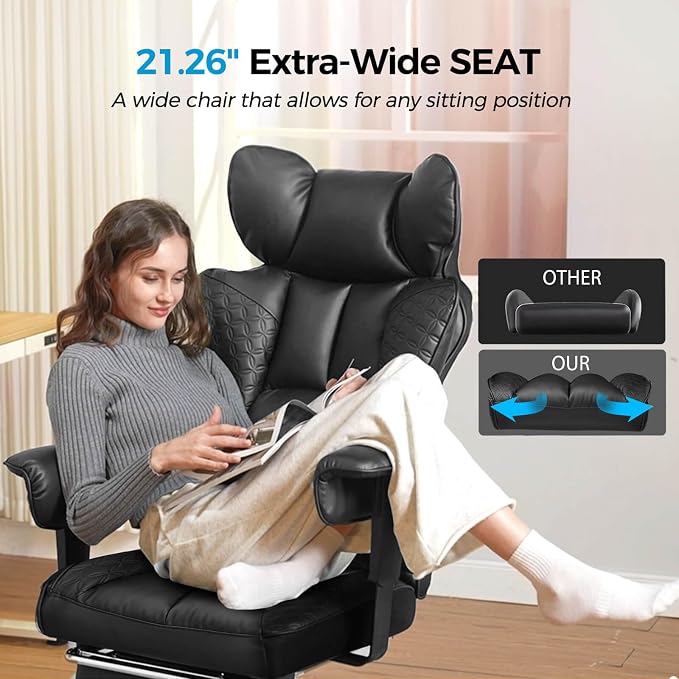GTPLAYER Big and Tall Gaming Chair 400lbs Heavy Duty Office Chair with Footrest, High Back Pocket Spring Lumbar Support, Ergonomic Wide Comfy Seated Cushion for Lower Back Pain Relief, Earth-Black