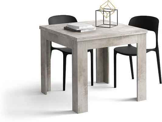 Mobili Fiver, Square Extendable Table, Eldorado, 35.4(70.9) x35.4 in, Concrete Effect, Grey, for 4-8 People, Expandable Dining Table for Kitchen, Italian Furniture