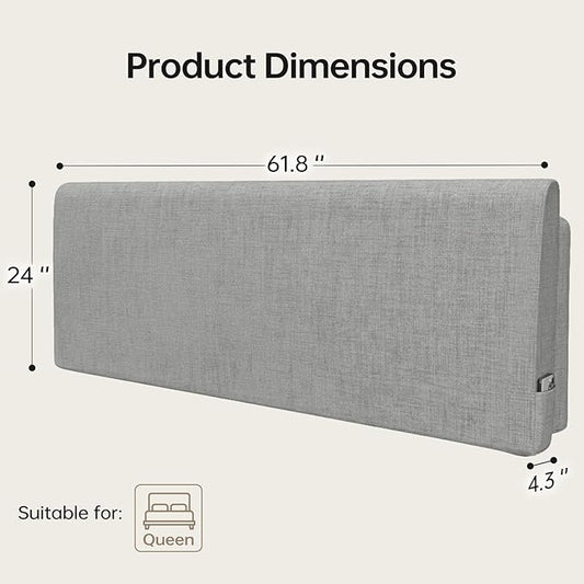 Upholstered Headboard Queen Size, Bed Frame Mount | Easy Assemble,Works with Metal/Wood Frame Beds/Dorm/Daybed/RV, Modern Style Grey,Supportive Cushion with Washable Cover