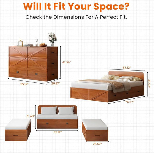 CECER 3-in-1 Full Murphy Bed with Mattress for Small Space -Maroon | Multi-Functional Desgin that Converts to Sofa Set,Bed and Cabinet,Easy Assemble & Conversion