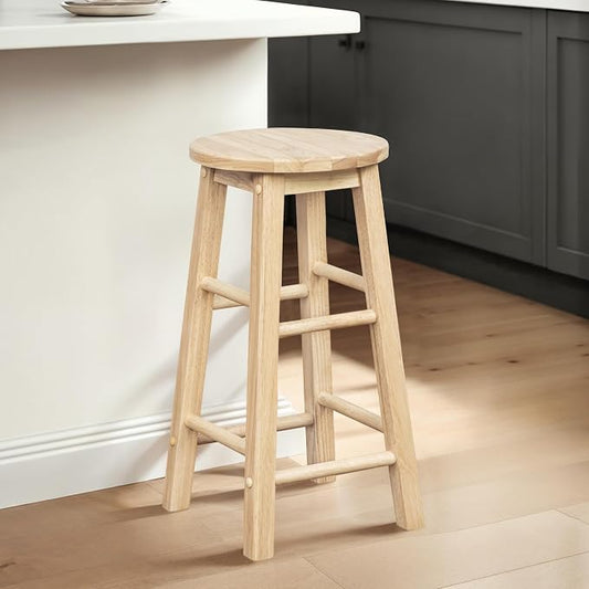 Linon Zeke Unfinished Solid Wood Backless Round Counter Stool with 24 Inch Seat Height