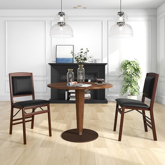 Giantex Folding Dining Chairs Set of 2, Foldable Wood Kitchen Chairs with Padded Seat, Solid Wood Frame, Max Load 400 Lbs, No Assembly Easy to Store Wooden Dining Chairs for Apartment, Small Space