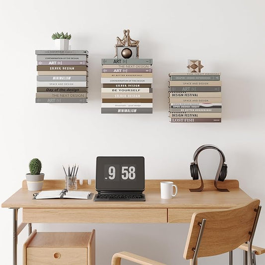 Wawocs Invisible Bookshelves for Wall, 4 Tier Floating Bookshelf Made of Heavy Duty Metal, Vertical Spine Book Tower Hanging Wall Bookshelf, Floating Book Shelves for Wall, 2 Pack White