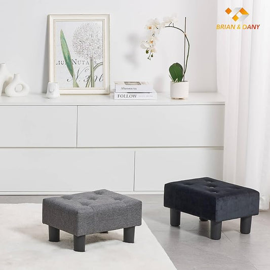 BRIAN & DANY Small Foot Stool, Velvet Foot Stools with Legs, Stable Small Footstool for Living Room, Black