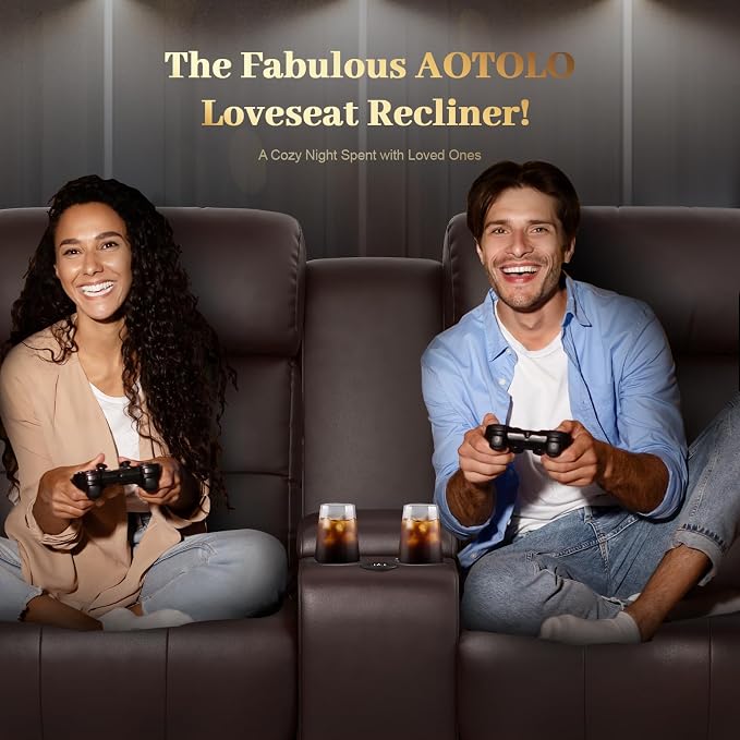 Reclining Loveseat, Massage Loveseat Recliner Sofa Heavy Weight Capacity, RV Love Seat Chair Clearance with Console, USB, Type C Port, Storage, Cup Holders, Wall Hugger Couch for Living Room