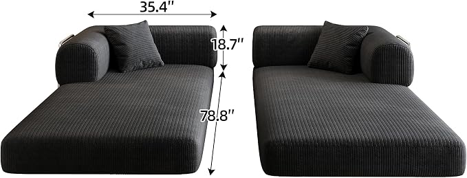 JINGLING 79" Queen Sleeper Sofa Bed with Memory Foam, Compressed Couch in a Box, Foldable Convertible Small Couches for Small Spaces Bedroom Game Room, Corduroy Fabric, Black