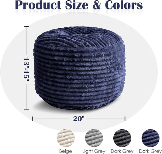 SHOUREN Stuffed Round Ottoman,Corduroy Pouf Ottoman Foot Rest with Foam Filling,Pouf Storage Ottoman Footstool for Living Room,20 X 15 Floor Poufs for Couch,Footrest Only - 20 X 15 Inches,Navy
