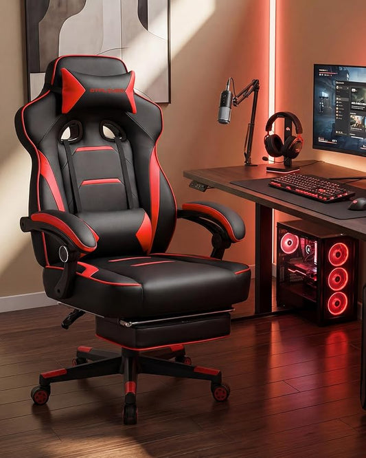 GTPLAYER Gaming Chair with Footrest, Big and Tall Game Chair 350lb Racing Style Computer Chair, Ergonomic Executive Office Chair High Back with Lumbar Support and Recliner, Red