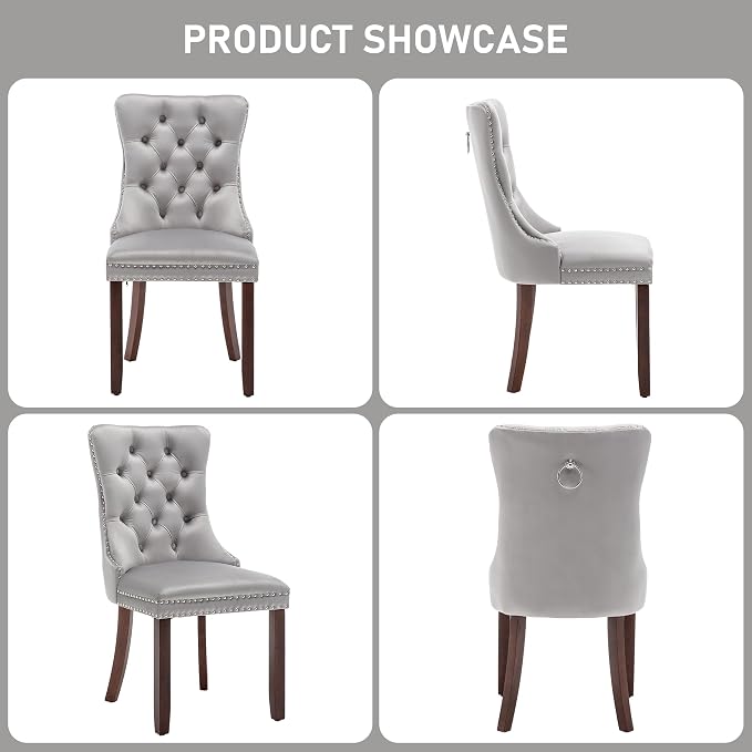 Mid Century Modern Dining Chair Set of 2 Velvet Upholstered Dining Accent Chair Farmhouse Dining Chairs with High Back and Nailhead Trim for Kitchen, Living Room, Bedroom (Light Gray)