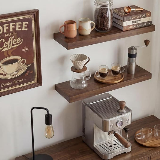 Walnut Floating Shelves for Wall, 24 in Wall Mounted Shelves Perfect for Bedroom, Bathroom, Living Room and Kitchen Decoration Storage(Set of 2)