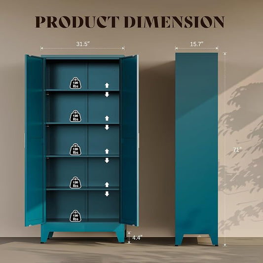 71" H Blue Metal Pantry Cabinet with Doors,Freestanding Kitchen Pantry Cabinet,Farmhouse Food Storage Cabinets,Tall and Large Pantry Cabinets for Kitchen, Dining Room, Living Room