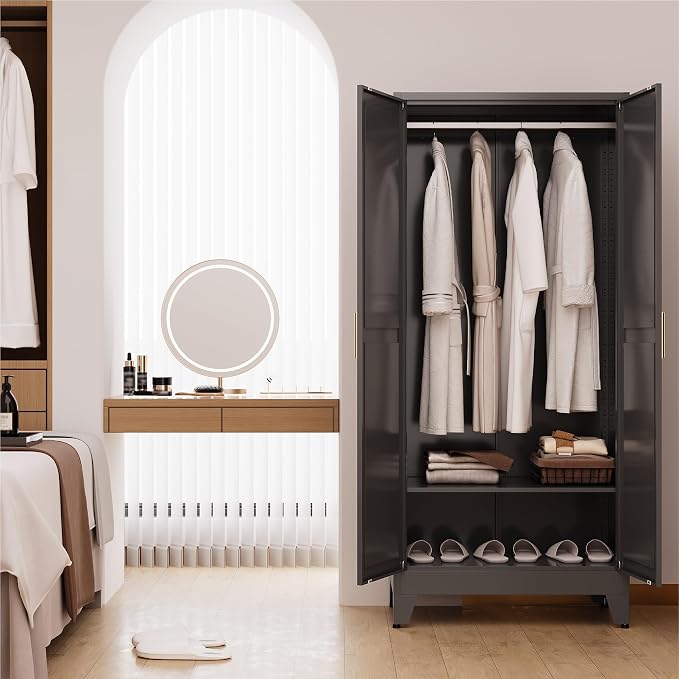 71" Tall Metal Armoire Wardrobe Closet,17.7" Deep By 31.5" Wide Portable Closet for Hanging Clothes,Wardrobe Cabinet with Adjustable Shelves for Bedroom Office Laundry Room,Black 1 Pack