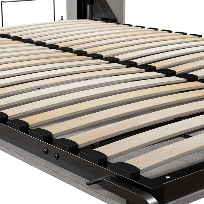 Bestar Claremont Queen Size Murphy Bed in Platinum Gray, Space-Saving Sleeping Arrangement for Multipurpose Area, Bedroom, or Guest Room