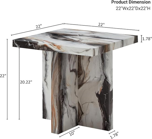 Roundhill Furniture Cavira Modern Faux Marble Living Room Side Table, Off-White