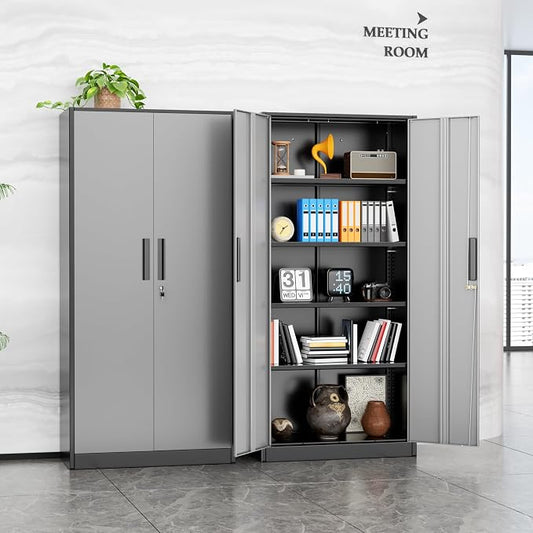 INTERGREAT Metal Lockable Storage Cabinet, 72” Storage Cabinet with 2 Doors and 4 Adjustable Shelves for Office, Home, Garage, Pantry (Assembly Required, Black Gray)