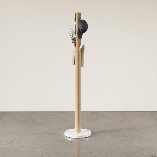 Umbra Flapper Coat Rack, Clothing Hanger, Umbrella Holder, and Hat Organizer, Great for Entryway, White Natural