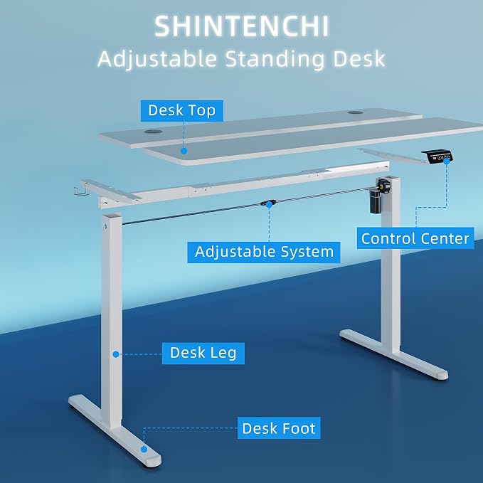 Shintenchi Standing Desk, Height Adjustable Electric Sit Stand up Desk, Ergonomic Rising Computer Table, 40x24 Inch Modern Lift Gaming Desk Workstation for Home Office, White