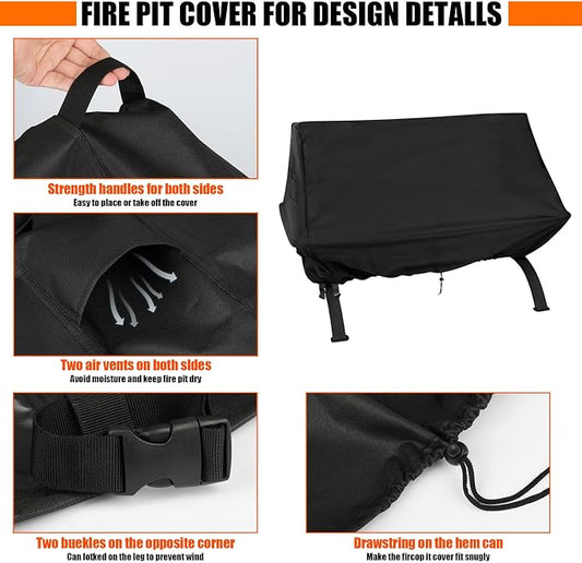 Fire Pit Cover Rectangular 36 Inch 600D,Cover for Rectangular Fire Pit with Grill ,Outdoor Waterproof Firepit Cover - 36 X 27 X 24 Inch